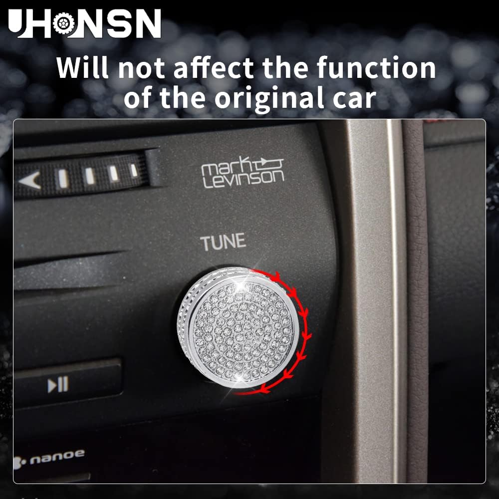 UHONSN 3Pcs Car Interior Accessories for Lexus RX Bling Volume Knob Cap Clock Frame Cover Sticker Decoration Parts Decals Women Men Silver Crystal