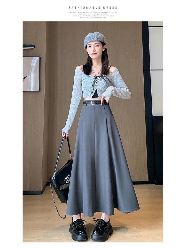 Damen High-Waist Plissee-Midi-Rock mit Gürtel - Elegant A-Linie für Frühling & Herbst