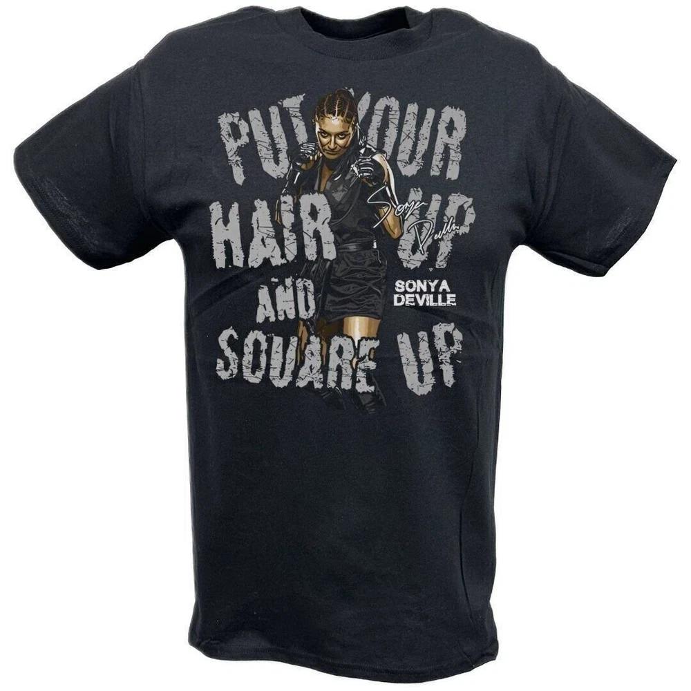 Sonya Deville Hair Up Square Up Black Tshirt S