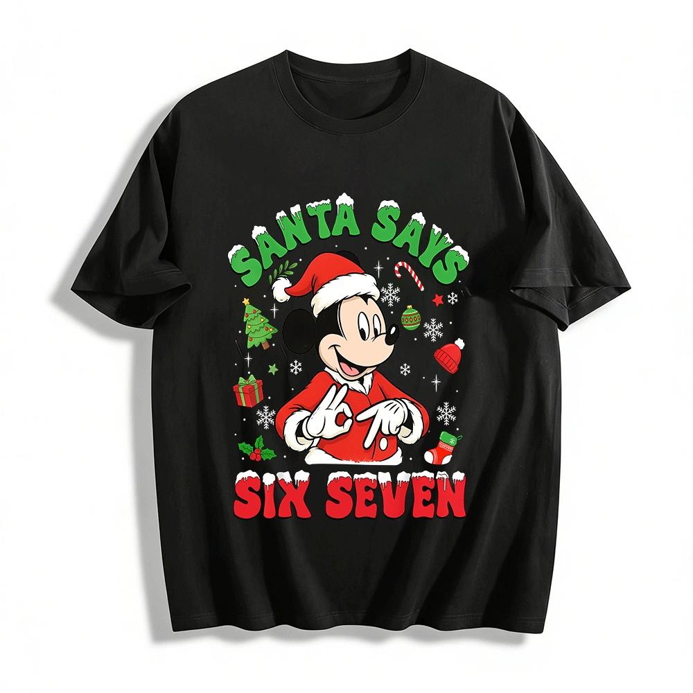 Santa Says Six Seven Mickey Christmas Print Family T-Shirt Pure cotton T-shirt XXS