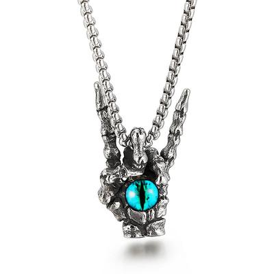 Personalisierter Schmuck Auge Edelstahl Halskette Siegeshand Eingelegtes Tigerauge Herren Titanstahl Anhänger