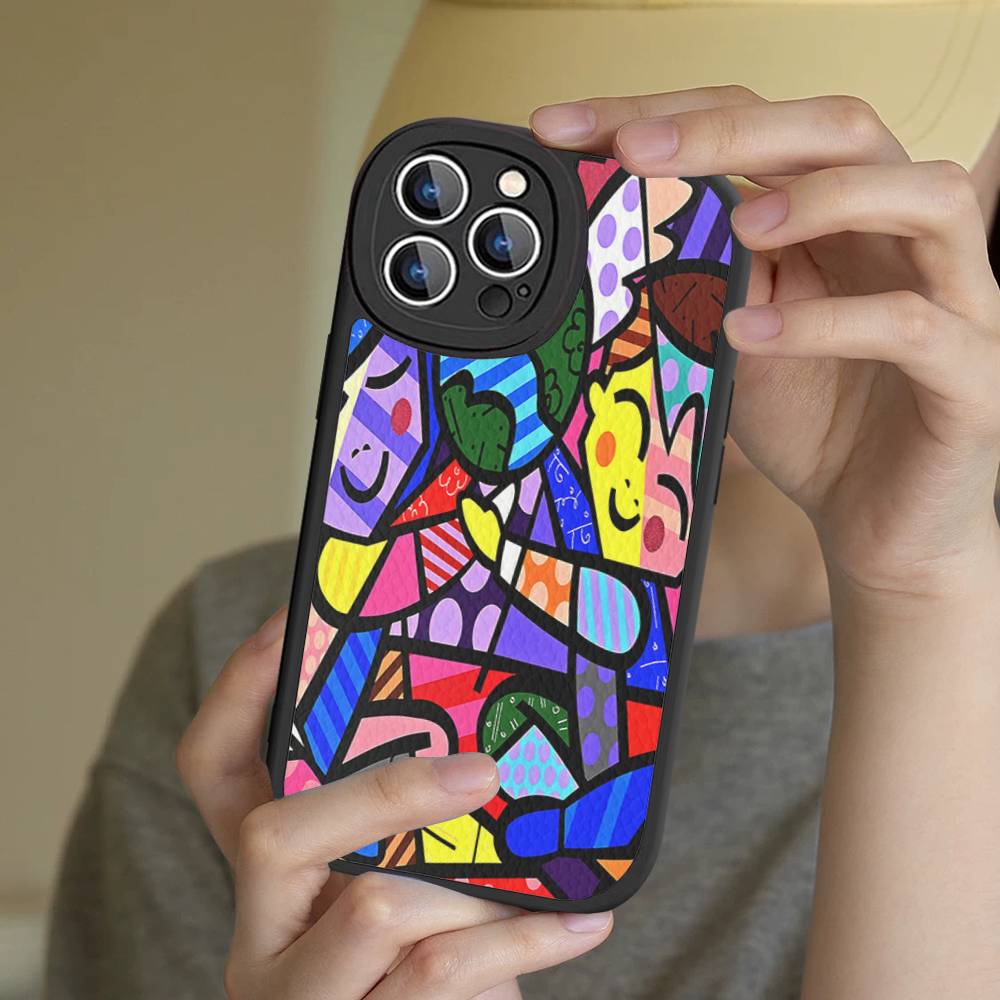 

Colors R-Romero B-Britto Art Phone Case For IPhone 16 15 14 13 12 11 Pro Max Plus Leather Soft Cover iPhone 15 pro