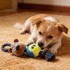 Wear-resistant Dog Toy Plush Squeaky Animal Head Tennis Ball Chew Interactive Teeth Cleaning Rope Knot Teething for Medium Large Dogs Tug-of-War Soft