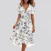 Women's Fashion Casual V Neck Short Sleeve Ruffled Vintage Printed Dresses