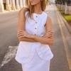 New French Style Lazy Casual Pure Cotton Square Neck Sleeveless Vest and Skirt Set for Women