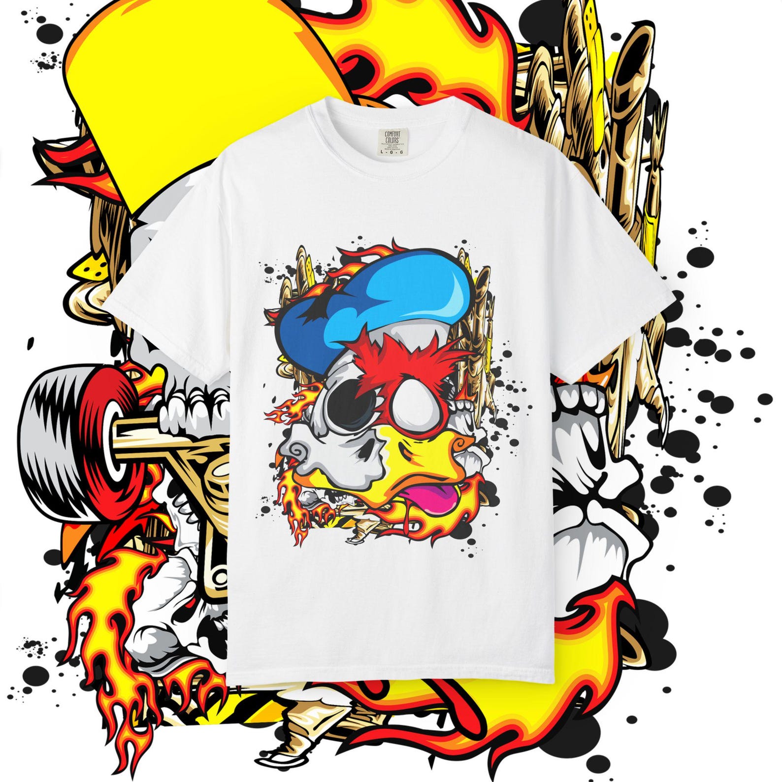 Skull Donald Duck Inspired Graffiti T-Shirt | Colorful Street Art Tee 3XL