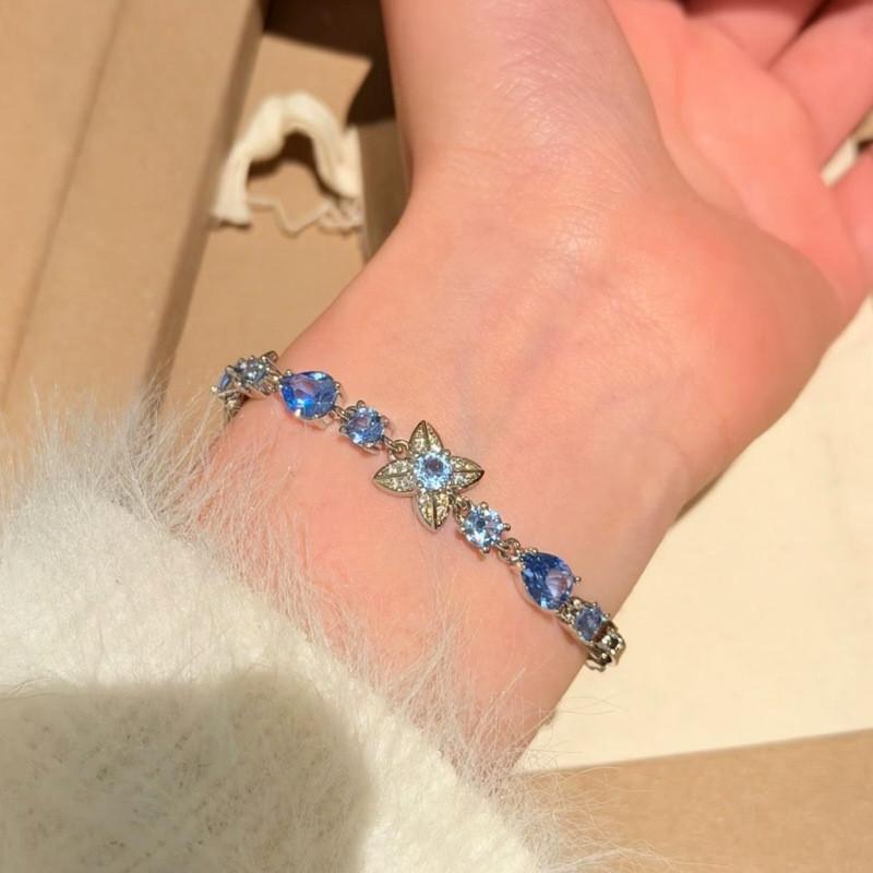 Spring Summer Blue Zircon Four Leaf Clover Bracelet For Women Fashion Jewelry Gift