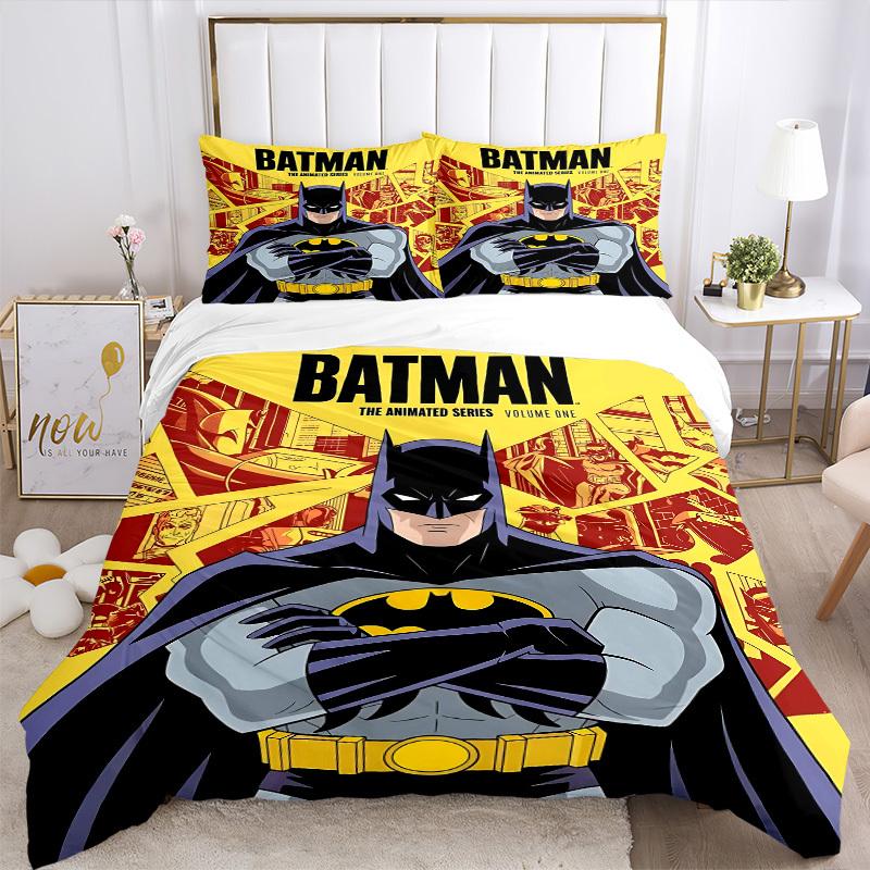 3pcs Batman Animated Series Bedding Set, Soft Polyester Duvet Cover and Pillowcases Machine Washable Seasons all suitable & Guest Room Decor259