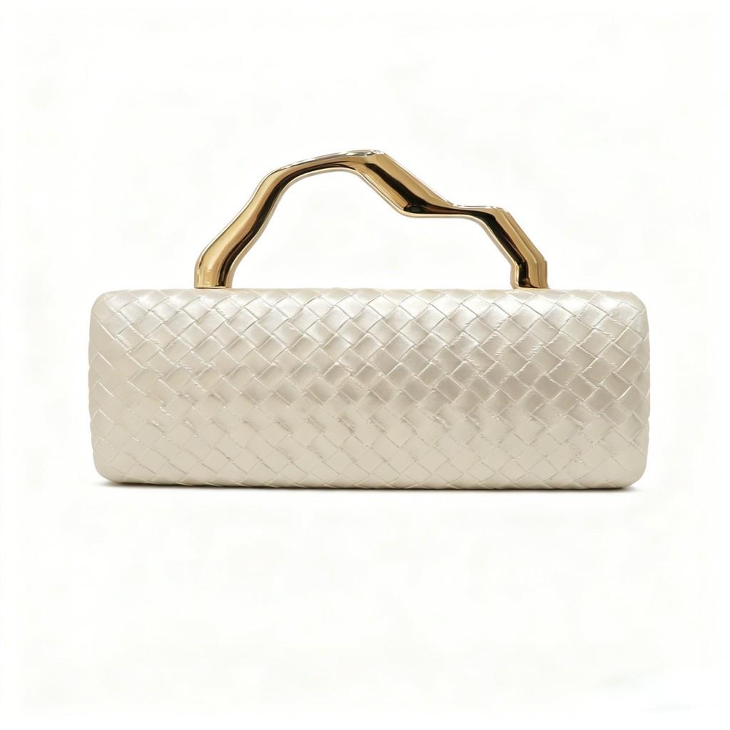 Pu Gold Woven Evening Bag With Magnetic Closure For Formal Events And Night Out