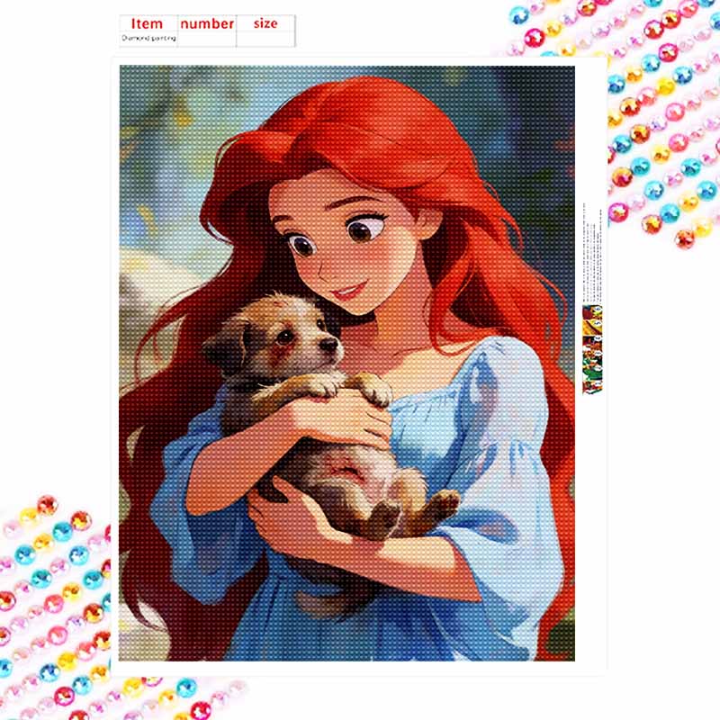 Disney Ariel Princess with Puppy Diamond Painting Art Kit Handmade DIY5D Home Decor Gift