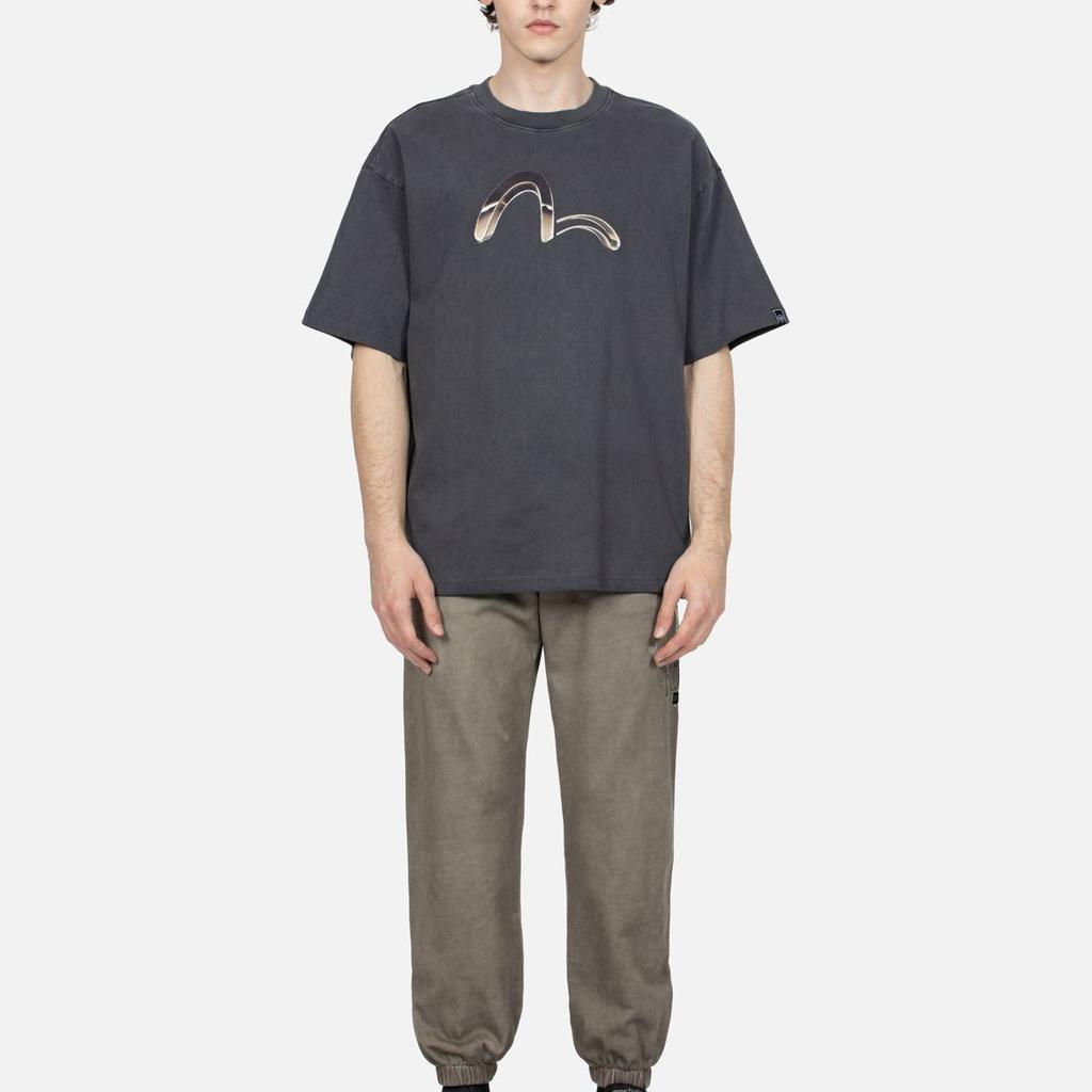 Evisu Aw23 Metallic Logo Print Oversized T-Shirt Men tops Dark-Gray 2EAGNM3TS5186BZCT