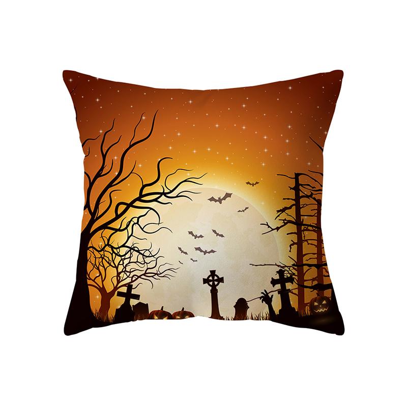 Scary Halloween Theme Pumpkin Bat Black Cat Print Pattern Cushion Cover Home Decor Sofa Decor Throw Pillow Cover