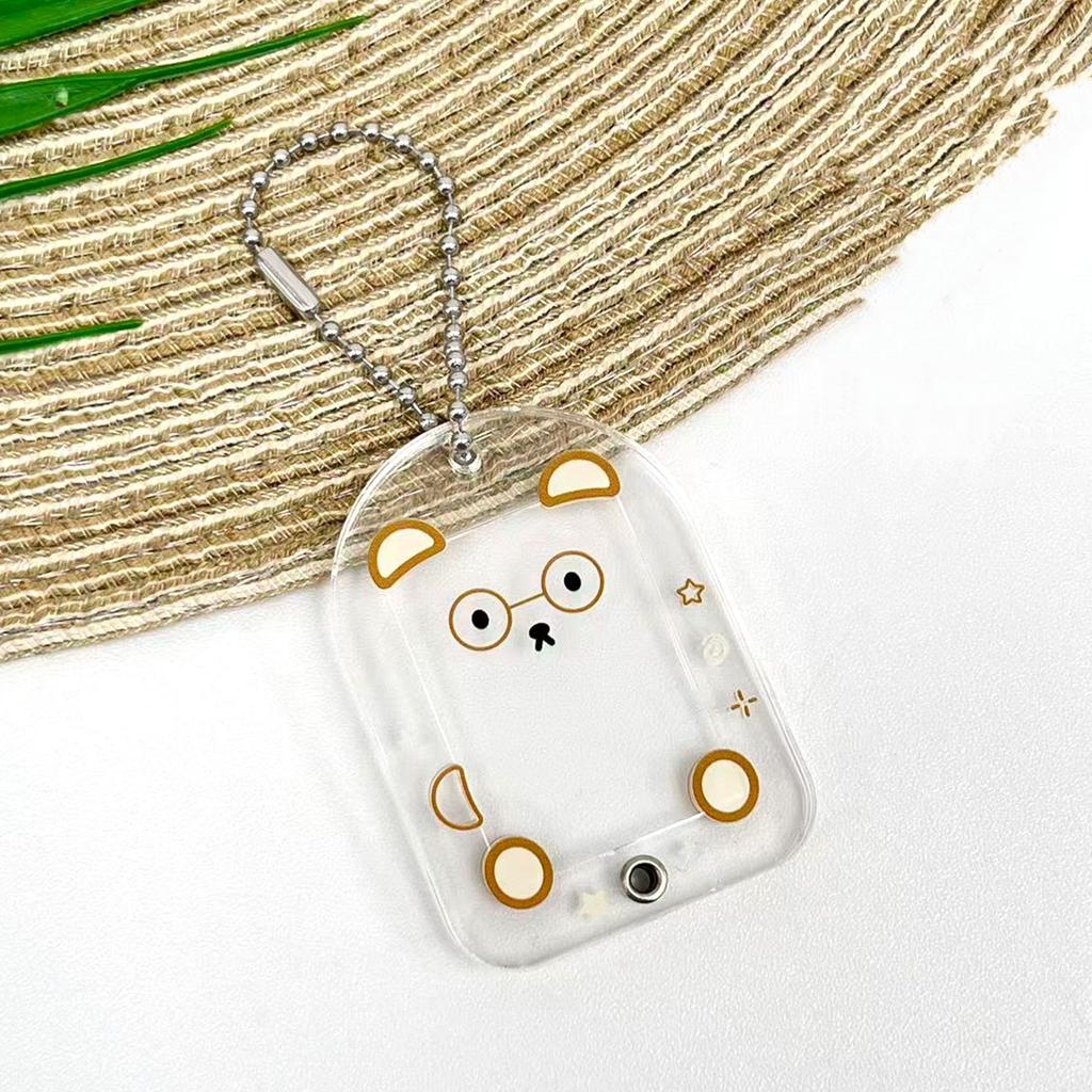 Kawaii Bear Transparent Photocard Holder Keychain Acrylic Idol Picture Frame Protector Case Pendant School Stationery Supplies