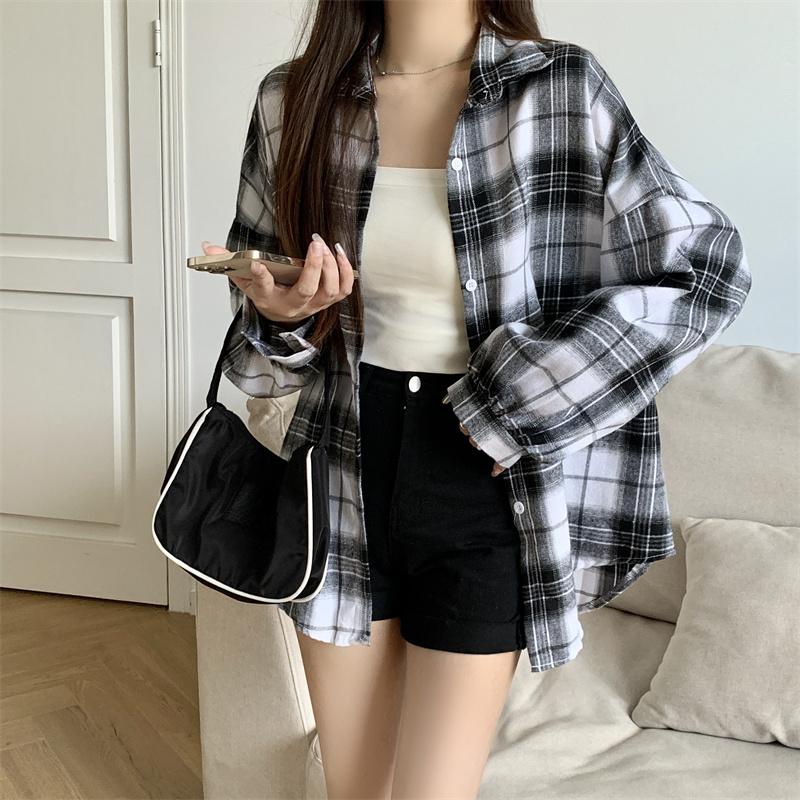 Camicie a quadri larghe semplici vintage primaverili da donna, moda a maniche lunghe, taglie forti, casual, camicette da donna, monopetto, slim, da ufficio, da donna, 26107