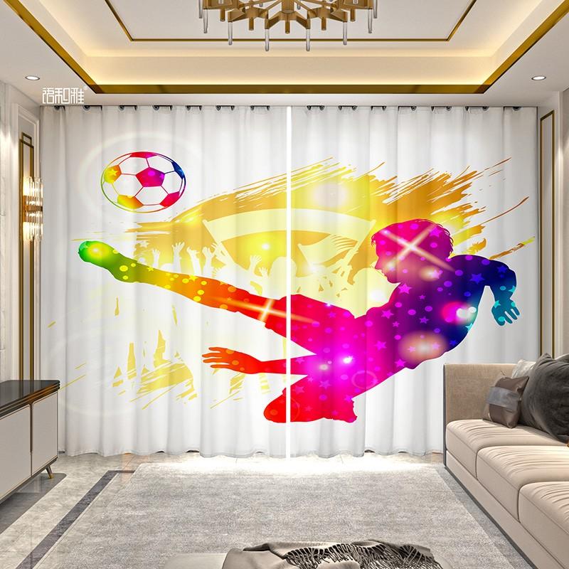 2Pcs Football Printed Curtain for Bedroom Living Room Floor-to-ceiling Window Curtain Large Size Curtain Semi-transparent Drapes