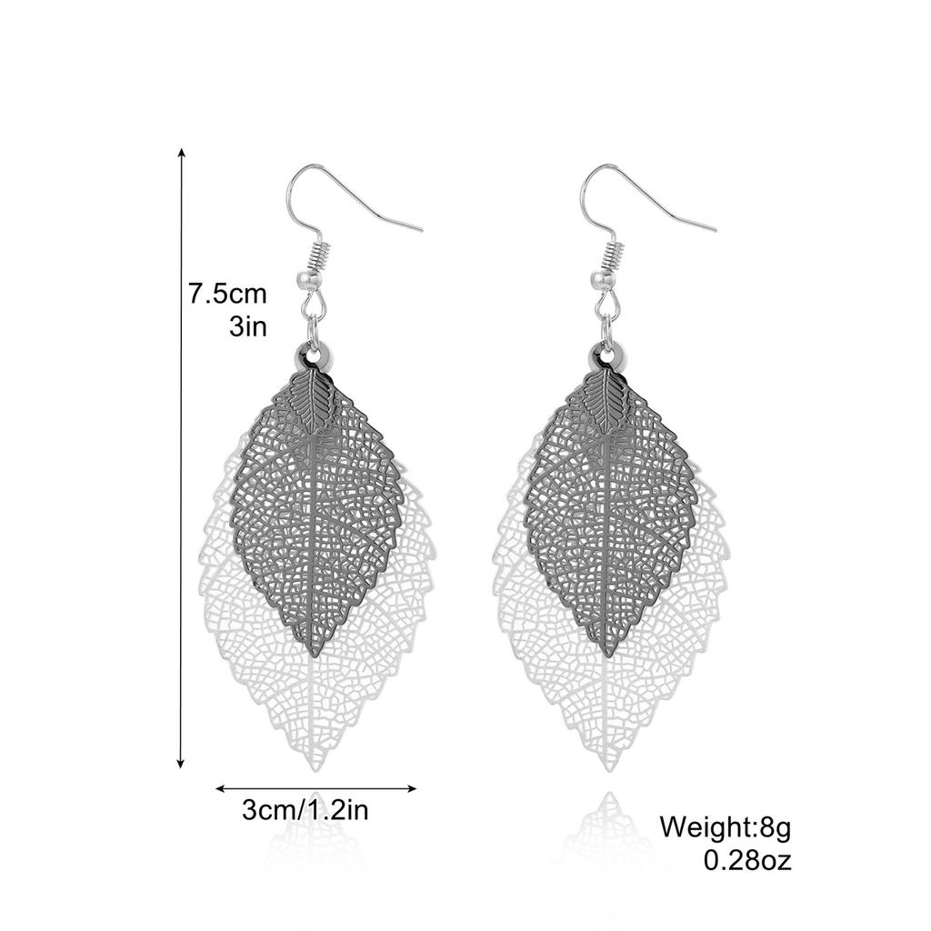 Earrings Leaf Earrings Gold Simple Double Layer Hollowed Out Leaf Earrings Vintage Double Layer Teardrop Straw Large Circle Women's Earrings