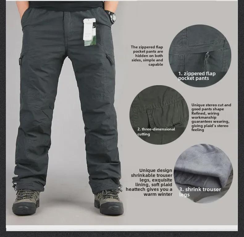 Męskie Spodnie Bawełniane Casualowe Plus Aksamit Grube Ciepłe na Jesień i Zimę