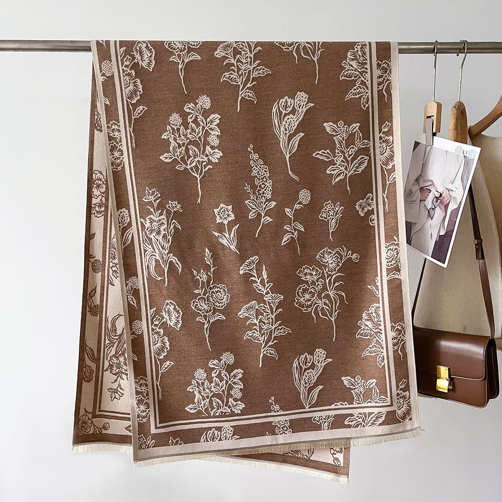 Warm Cashmere Soft Flowers Scarf Women Shawl  Wraps Luxury Thick Blanket Winter Bufanda Pashmina Travel Stoles