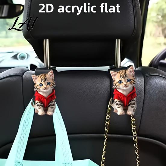 Universal Car Purse Hanger Seat Hook Cartoon Cat/Dog Pattern Decor Durable Load Bearing Acrylic Heavy Duty Hook Headrest Hanger Vehicle Interior