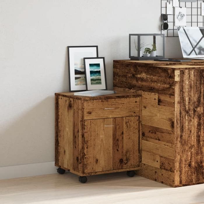 VidaXL Armoire à roulettes vieux bois 45x38x54 cm bois d'ingénierie, armoire, classeur mobile, meuble de bureau, armoire de 856654