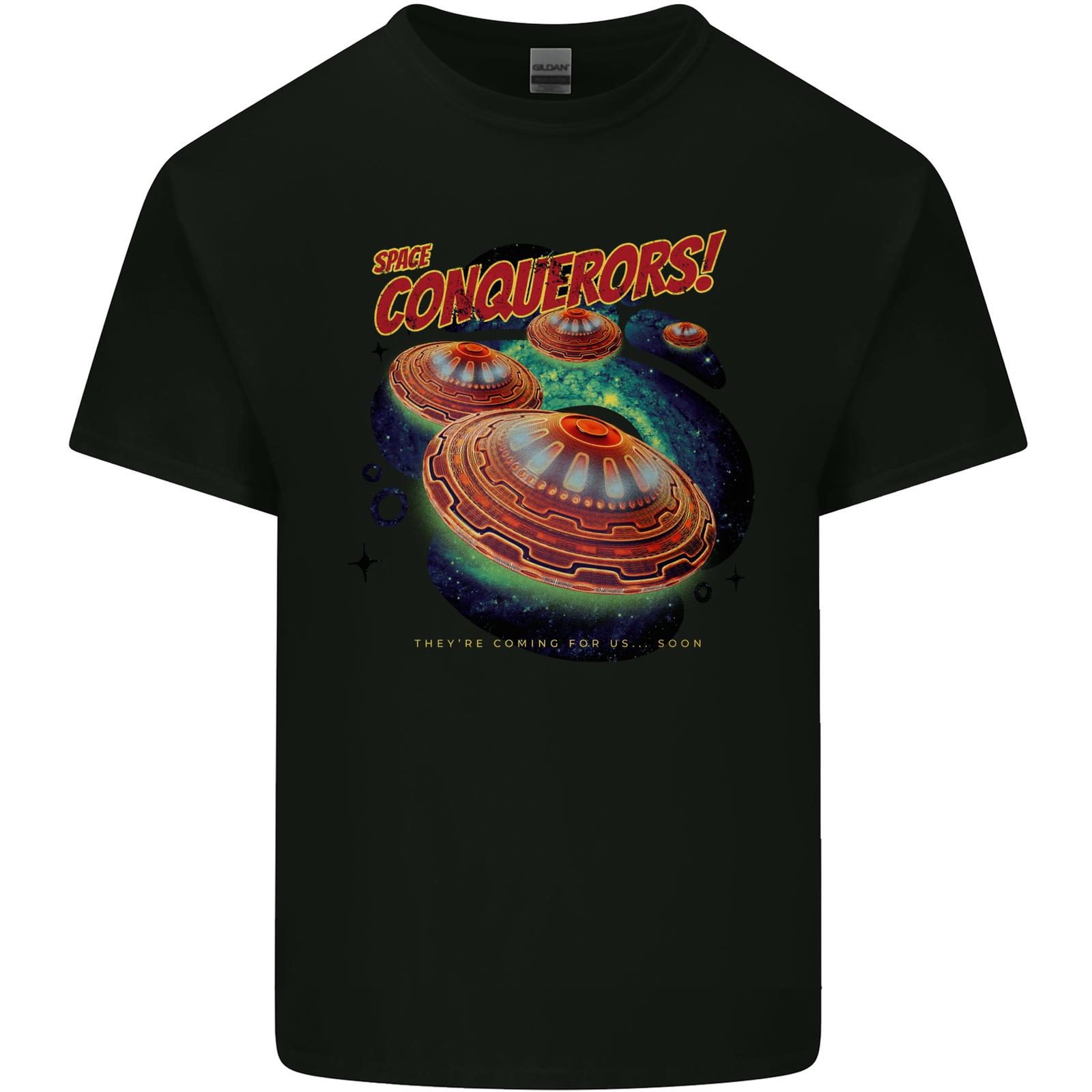 Space Conquerors Alien Flying Saucer UFO Mens Cotton T-Shirt Tee Top S