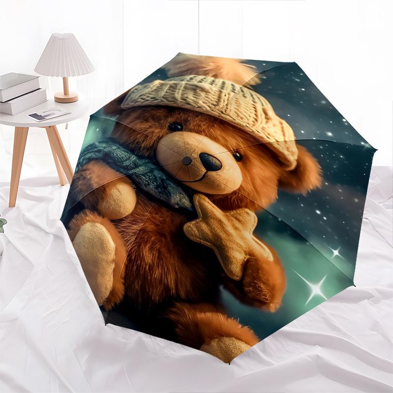 Teddy Bear, Winter Scene- Automatic umbrella,Suitable for Men and Women,Suitable for Birthdays, Christmas, Gifts for Fashion Lovers0937b