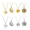 Beautiful Necklace with Opal Inlayed Sun Moon Pendant Dainty Collarbone Chain Fashionable Sun Moon Neck Jewelry Ornament
