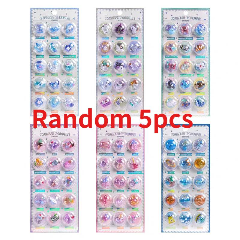 3 pcs/6 pcs Random 3D Creative Space Food Cartoon Round Relief Stickers Scrapbooking Diy Journal Cute Stationery Sticker