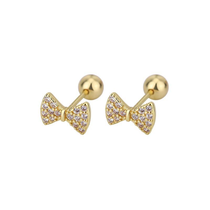 Delicate Bow Stud Earrings For Women Screw Back Cartilage Piercing Hypoallergenic Fashion Jewelry Small Exquisite Ear Bone Clip