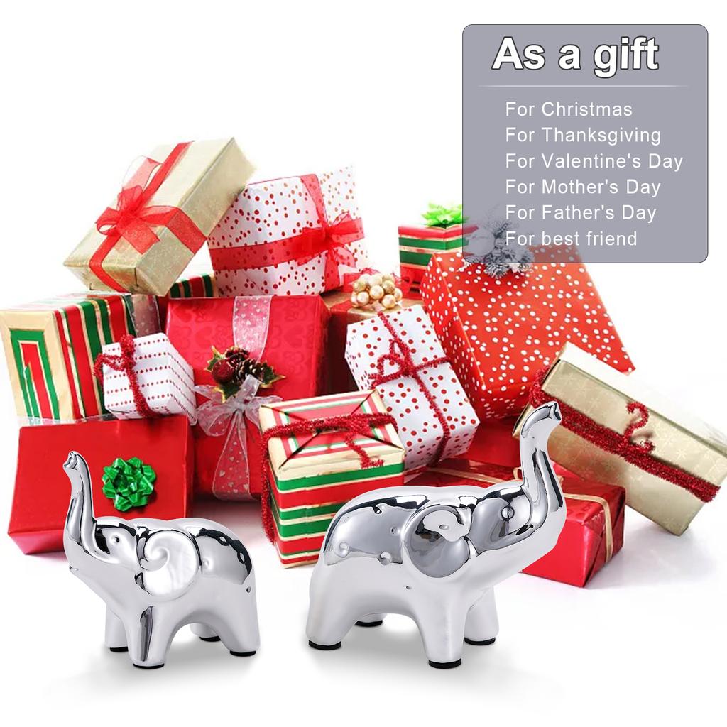 A Pair Ceramic Elephant Statue Animal Sculpture Craft Home Office Desktop Decor Wealth Lucky Ornament Christmas Mothers Day gift