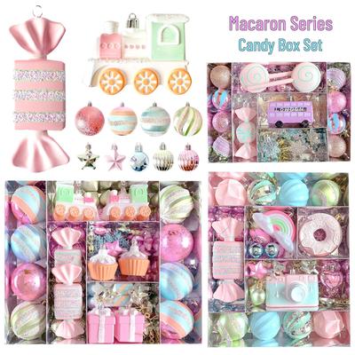 Colorful Christmas Tree Decorations: Macaron Candy Box Series Plastic Ornaments & Painted Baubles