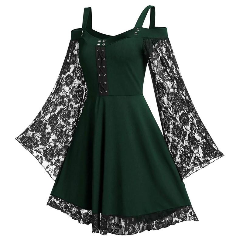 Sexy Elegantes Spitzen-Mini-Kleid Damen Robe Gothic Vintage A-Linie Partykleidung Frau Kleidung Streetwear