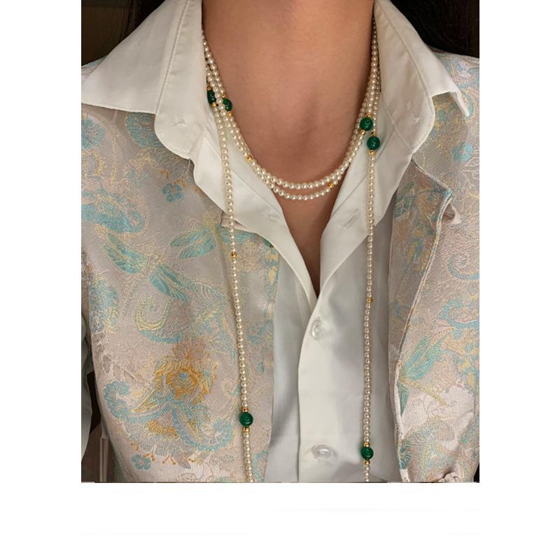 French Geometric Round Pearl Beaded Necklace Fashion Simple Court Style Necklace Light Luxury Premium Sweater Chain Women