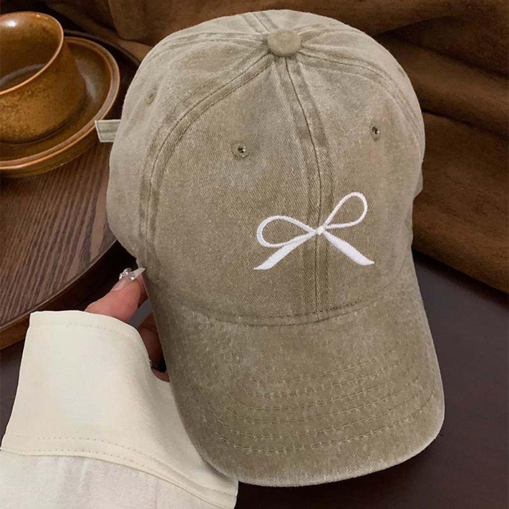 Embroidery Embroidery Bow Baseball Cap Cotton Sun Hat Simple Bowknot Baseball Hat  Outdoor