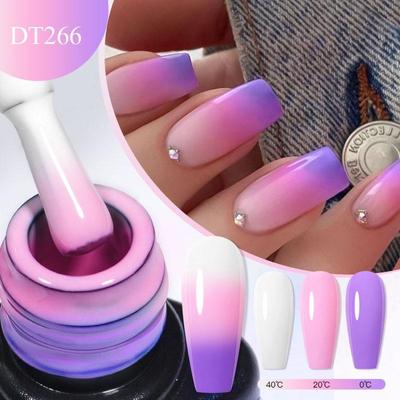 MEET ACROSS Esmalte de uñas en gel térmico Auroras con purpurina morada de 7 ml, 3 capas, cambio de color con temperatura, semipermanente, para manicura, arte de uñas