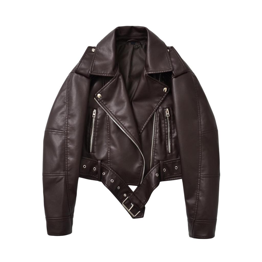 2025 European & American Washed Faux Leather Motorcycle Jacket - New Autumn/Spring Collection
