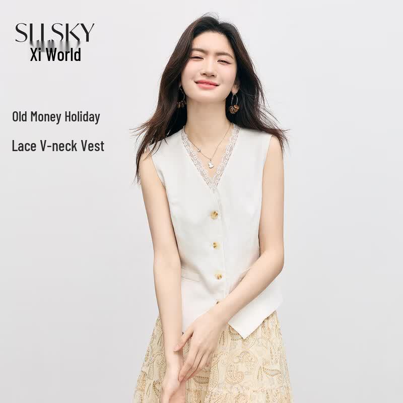 Sllsky Women s Old Money Style White Lace Vest Top 2XL