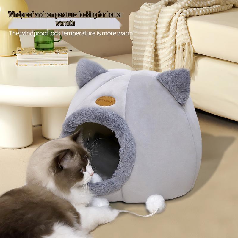 Cozy Winter Cat Bed: Thick, All-Season Semi-Enclosed Pet House