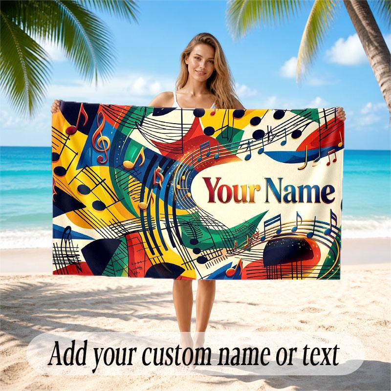 Music General Theme Beach Towel Personalized Custom Name & Text Soft Quick Dry Beach Towel for Swimming Travel