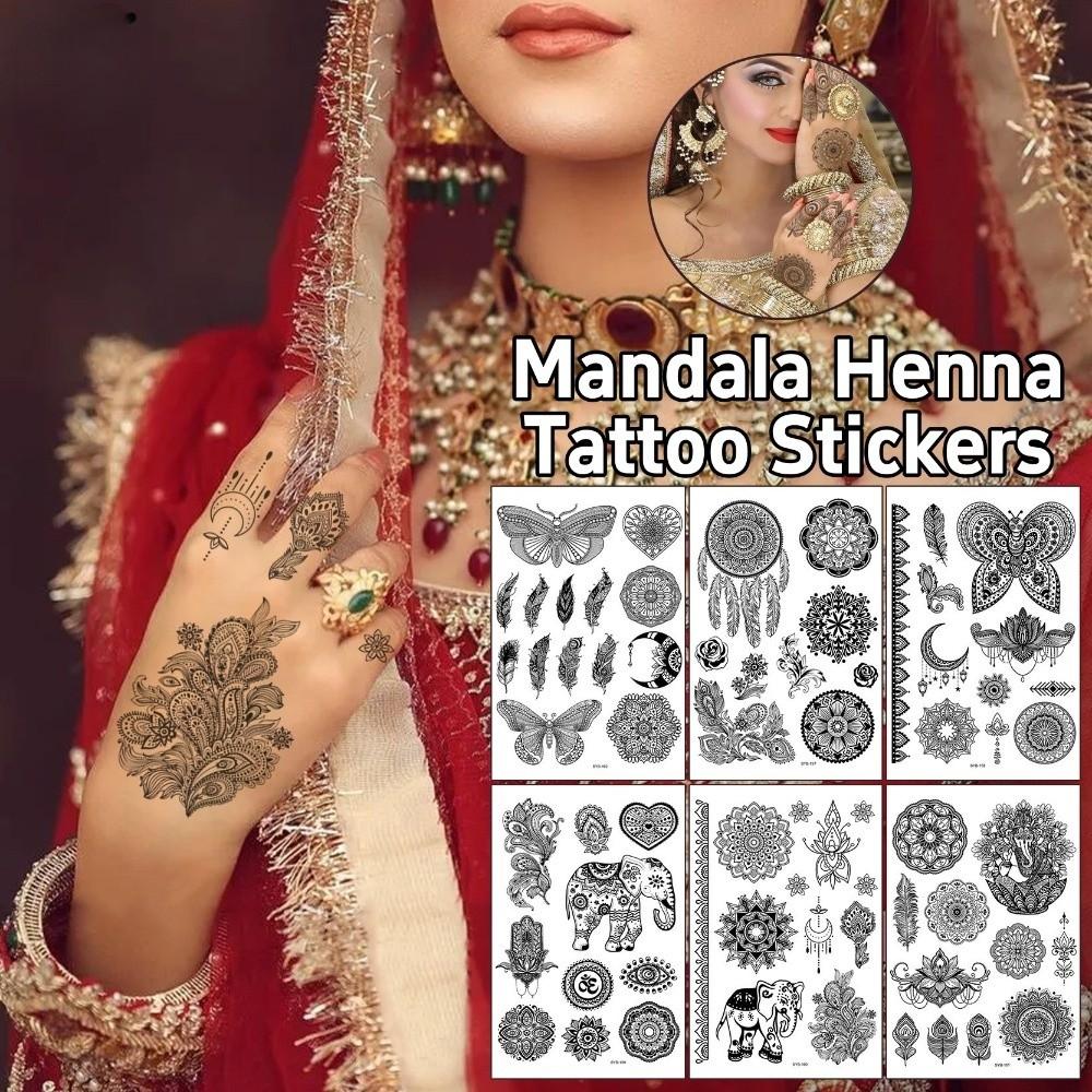 Adesivos de Transferência de Água Tatuagem Temporária de Henna Índia Mehndi Flor Arte Corporal Adesivo Mulher/Senhora/Menina