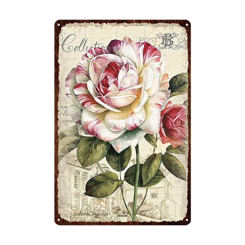 Flowers Metal Tin Sign Retro Plates Rose Peony Lavender Art Plaque Vintage Poster Garden Room Home Wall Decor Gift