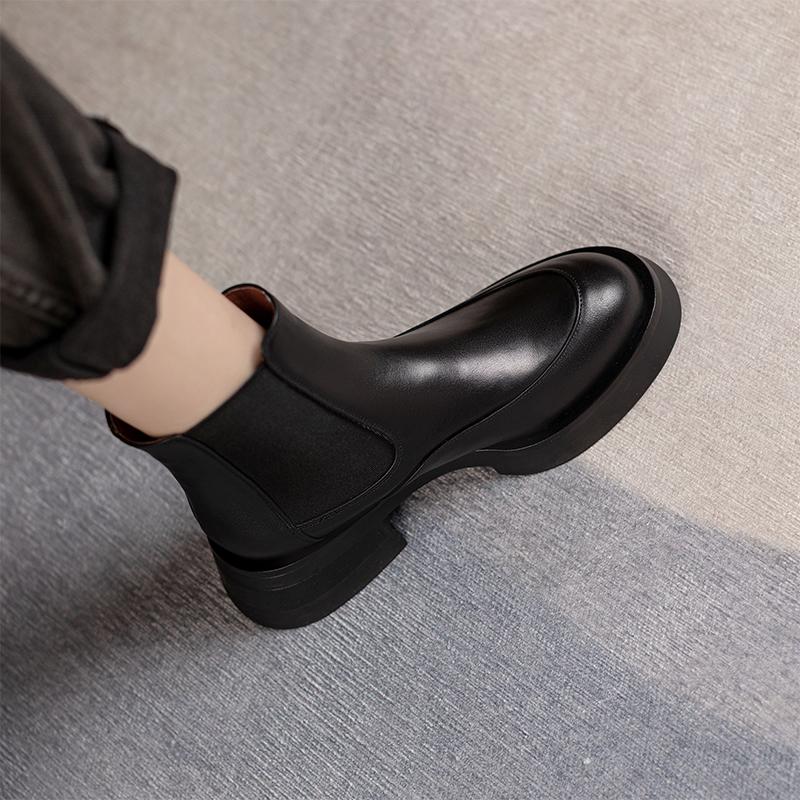 2024 Hot Sale Fashion Genuine Leather Shoes Women Chelsea Boots Stretch Slip on Comfortable Mid Heels Platform Ankle Boots Women