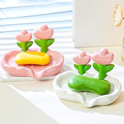 1/2 Stück Blume Seifenhalter Schnell ablaufend Küche Badezimmer Blumig Seifenschale Arbeitsplatten Dekoration Kunststoff Seifenstück Duschseife Behälter Box Tablett