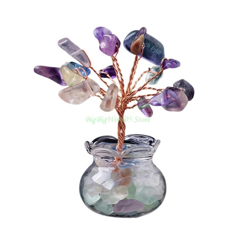 24TE Crystal Stone Energy Tree for Inviting Abundants and Home Decoration Elegant