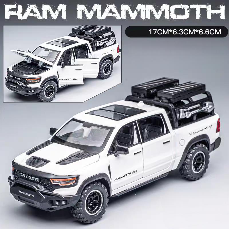Dodge Hennessey Mammoth 1000 TRX Off-Road Pickup Truck Simulation Diecast & Toy Vehicles Sounds & Light Pull Back Car 1:32 Alloy Model