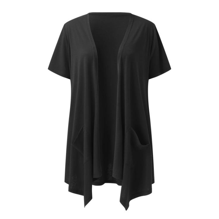 2023 Fashion Women Short Sleeve Cardigan Solid Color European American Style