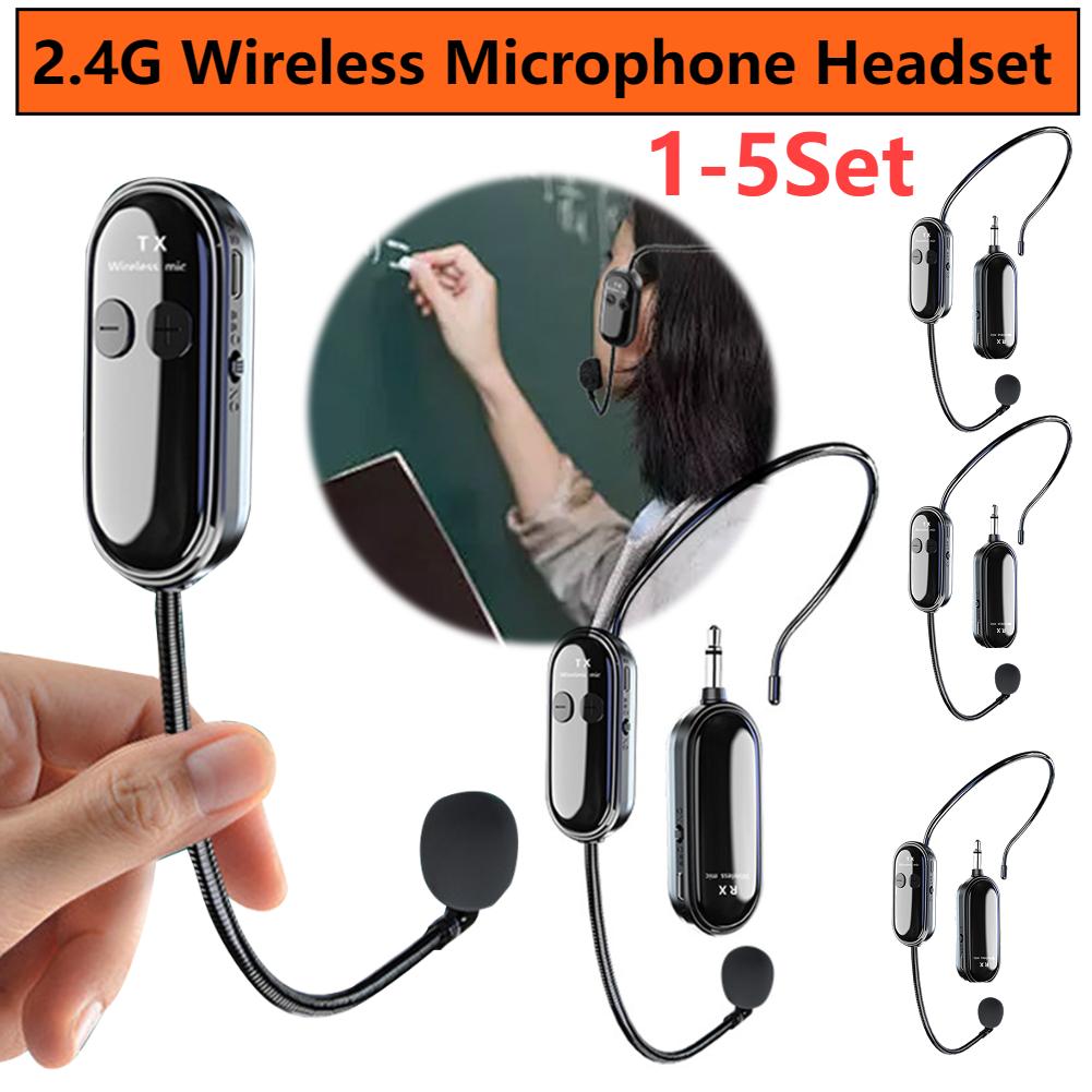 2.4G Mic System Long Range Wireless Microphone System Head Handheld Mic 2 in 1 for Teaching Stage Performers Fitness Instructors