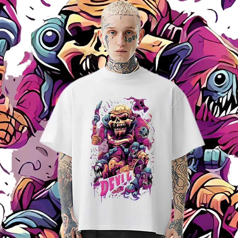 New 2024 Loose Round Neck Retro Tops Men's Casual Comfort Graphic Printing XL T Shirt Commemorative Hot Sale Breathable Tshirt