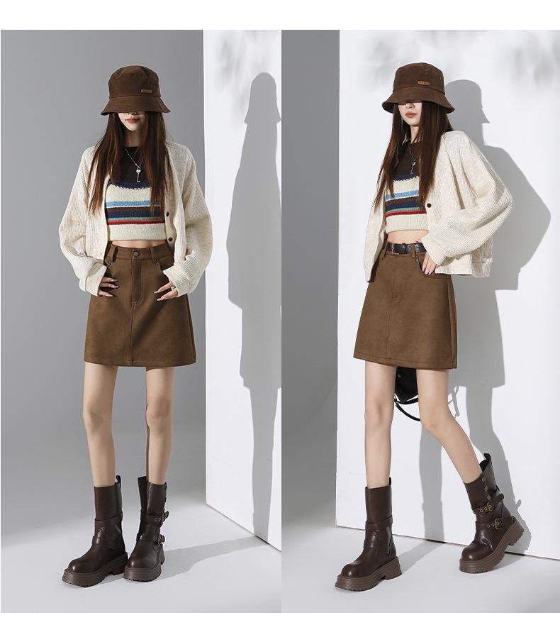 Millefleurs Suede A-Line Mini Skirt: Autumn/Winter, Anti-Exposure, Slimming, Versatile Fashion for Women