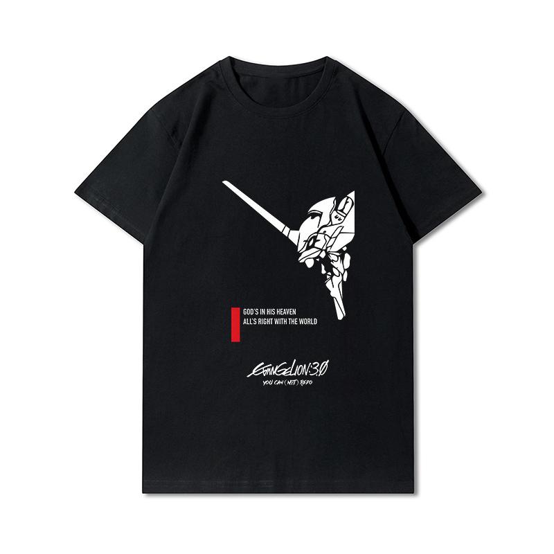 Pánská trička s potiskem Evangelion nadměrných velikostí Bavlněné topy Letní Anime Neformální Černá trička